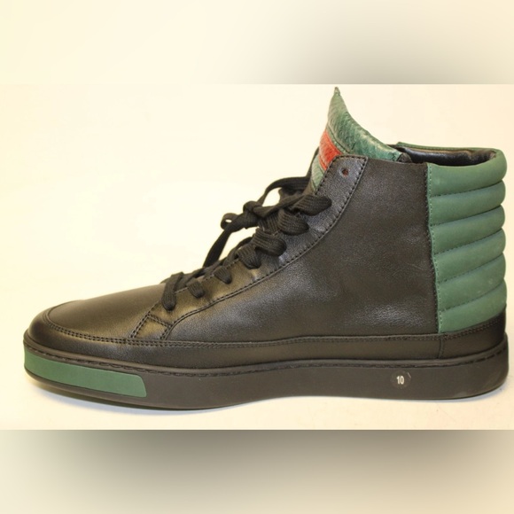 NWT Gucci Men’s Black and Green Snakeskin & Leather Sneakers 368423 - US Sz 10.5 - Picture 6 of 16